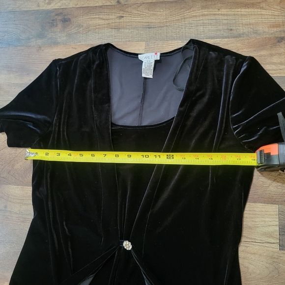 Vintage 90's Scarlett Velvet Short Sleeve Front Wrap Tie Dress Size 9/10 - Picture 5 of 6